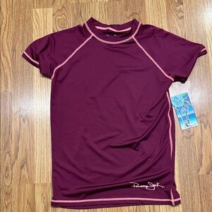 Panama Jack Burgundy Swim Rash Guard with Pink Trim Large